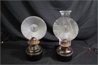 Pair of wall oil lamps & reflector brackets