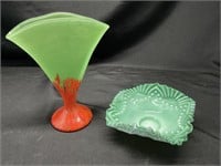 VTG Art Deco Fan Vase & Brides Basket