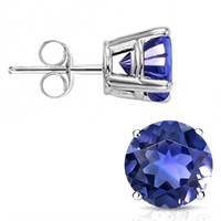 6MM Round Cut Lab Tanzanite 1.8CTW Stud Earrings i