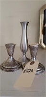PAIR OF WEIGHTED STERLING CANDLESTICKS & PEWTER