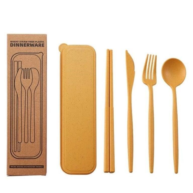 4PCS Wheat Straw Fiber Plastic Cutlery Set