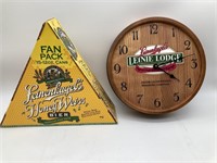 Leinenkugel’s wall clock and empty fan pack box