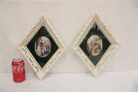 Mid Century Colonial Prints w/ Diamond Frames #1