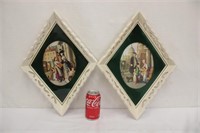 Mid Century Colonial Prints w/ Diamond Frames #2