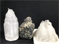 3 Specimens: Vivianite, Quartz & Crystal