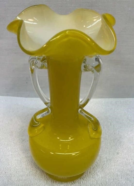 Yellow art glass vase