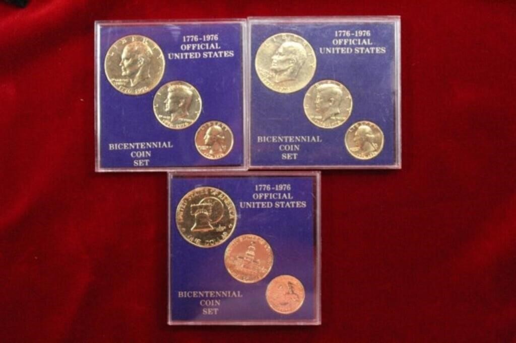 3 Bicentennial Coin sets gold wash