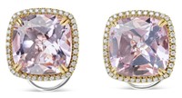 18k Gold 16.73ct Pink Amethyst & Diamond Earrings