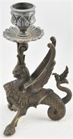 Antique Bronze Egypt Revival Gryphon Candlestick
