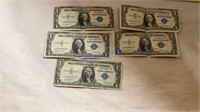 5- $1.00 silver certificates, 1935