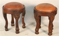 PAIR OF LEATHER TOP STOOLS