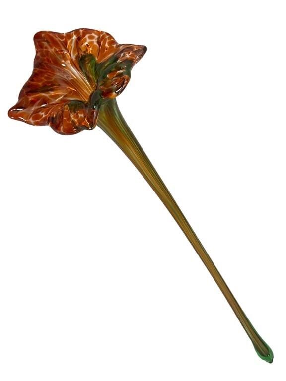 Pulled/ Blown Glass Marked Long Glass Flower
