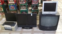 3 TVS, COMPUTER MONITOR, PRINTER & ANTENNA