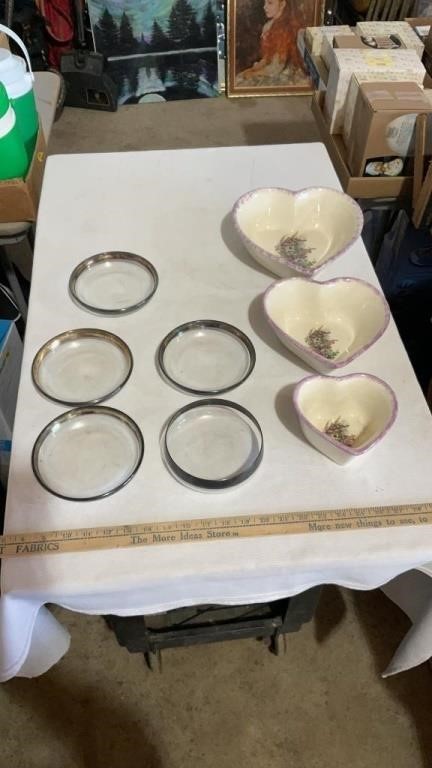 Vintage bowls, decorative heart shaped bowls.