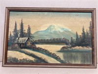 Painting o.o.b."House w/mountain & Lake"