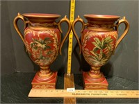 Pair Large Ornate Empire Style Vases 14"Tall