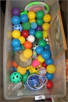 tote- plastic balls , books , lanterns, etc