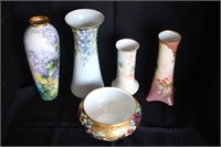 Antique Belleek Vases Handpainted/Signed Eaken