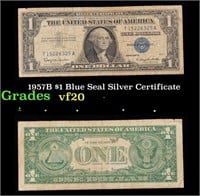 1957B $1 Blue Seal Silver Certificate Grades vf, v