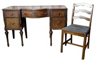 Antique Walnut Writing Desk & King's Chair