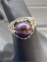 Sterling silver Size 7 ring with purple pearl