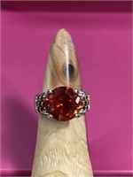 Sterling silver orange stone ring size 7