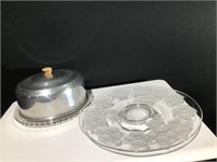 (2) Glass Cake Stand & Glass Cake Plate with