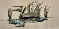 Large Metal Pelican Wall Sculpture