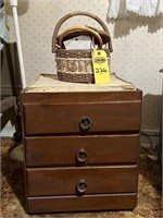 Sewing Basket & Cabinet-full Of  Sewing Notions