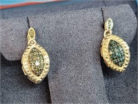 Platinum Over SS Blue Diamond Earrings