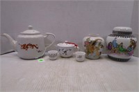 ORIENTAL TEA POTS, CUPS & SPICE JARS