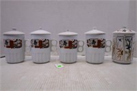 LOT OF 5 HAND PAINTED LIDDED TEA MUGS