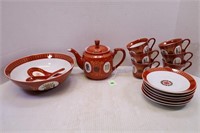 ORIENTAL 6 PERSON TEA SERVING SET WITH BOWL