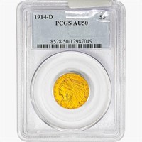 1914-D $5 Gold Half Eagle PCGS AU50