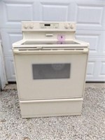 WHIRLPOOL GLASS TOP ELECTRIC STOVE...ALMOND