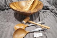 Nambe Salad Bowl and utensils