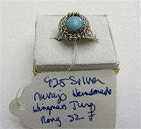 925 Silver Navajo Handmade Kingman Turq Ring Sz 7