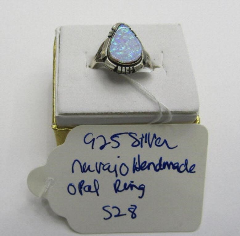 925 Silver Navajo Handmade Opal Ring Sz 8
