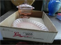 Pink Depression Candy Dish & Plate