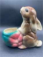 Royal Copley Porcelain Rabbit & Gourd Planter