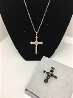 Rhinestone Cross on Chain & Black Amythest Cross