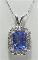 #44 14K  Gold Tanzanite Diamond Halo Necklace
