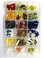 Fishing Jigs in Plastic Tackle Box 11” x 7” x