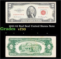 1953 $2 Red Seal United States Note Grades vf++