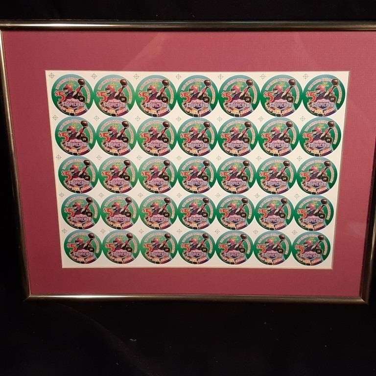 Rare Framed Tropicana Casino $5 Chip Decals