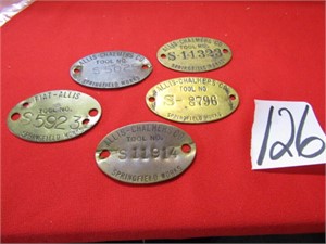 5 - 21/2" BRASS ALLIS CHALMERS TOOL # TAGS