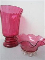 VICTORIAN CRANBERRY GLASS CELERY VASE and BOWL