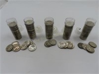 5 Rolls of Silver Washington Quarters, 1935-1964