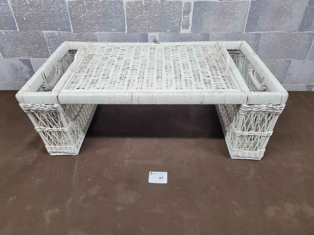 Wicker bed table with tray incert