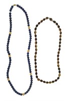 (2) LAPIS & TIGERS EYE NECKLACES, GOLD SPACERS